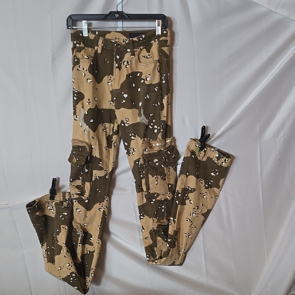 ROCK STAR BAGGED PANTS Camouflage Cargo Pants 28 W 55 LONG